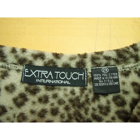Extra Touch 2X Leopard Animal Print V-Neck Pullover Sweater Long Sleeve Fleece - Picture 5 of 9